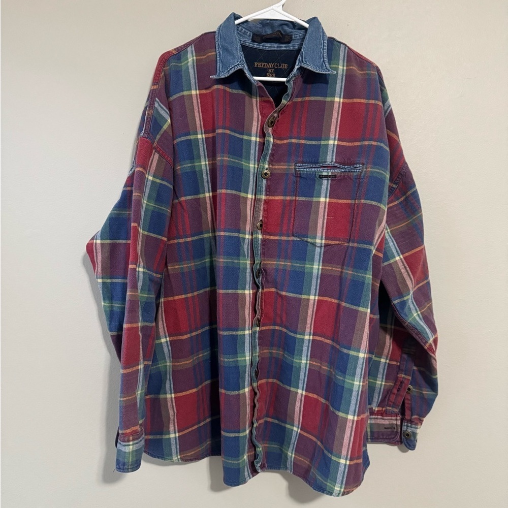 Vintage Fryday club 100% cotton Plaid Button-Up Shirt barn jacket size XL - Picture 1 of 10